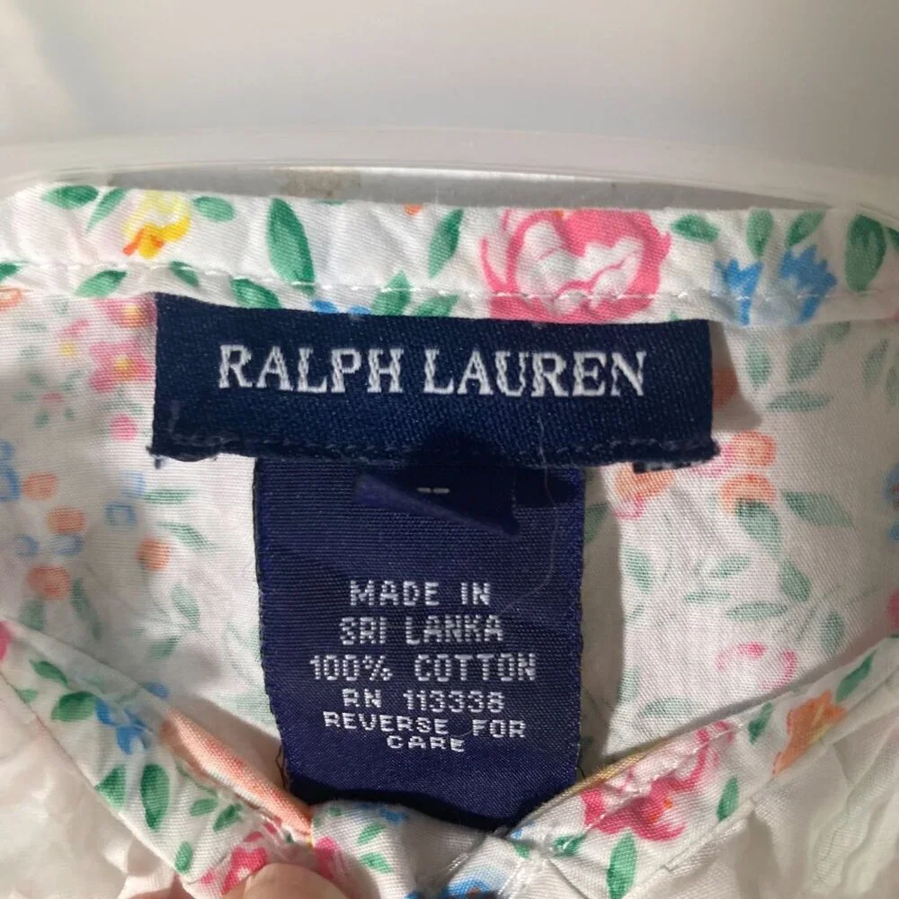 Girls Ralph Lauren Floral Button Front Peplum Top 5 Tie‎ Back Cotton